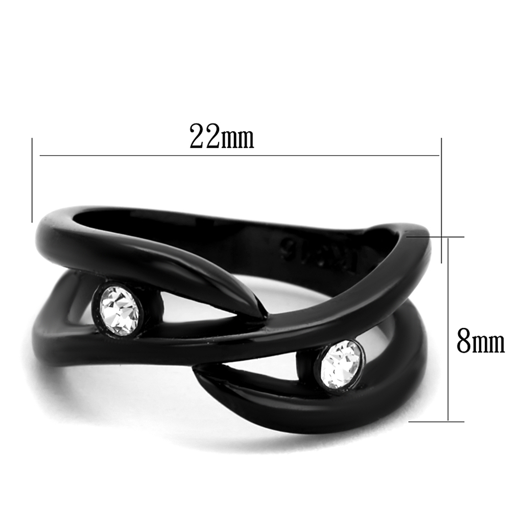 CJ2137 Wholesale Women's Stainless Steel IP Black Top Grade Crystal Clear Minimal Wrapped Ring