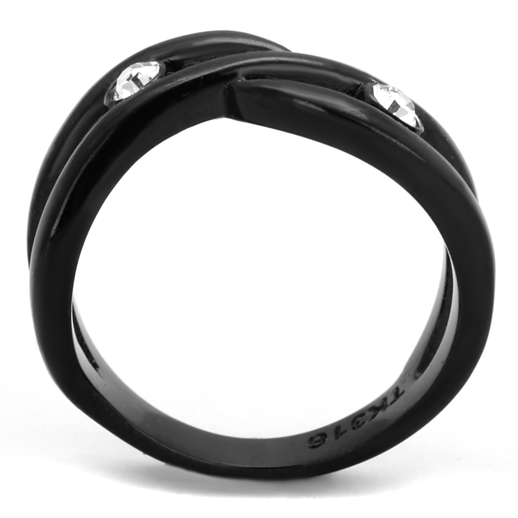 CJ2137 Wholesale Women's Stainless Steel IP Black Top Grade Crystal Clear Minimal Wrapped Ring