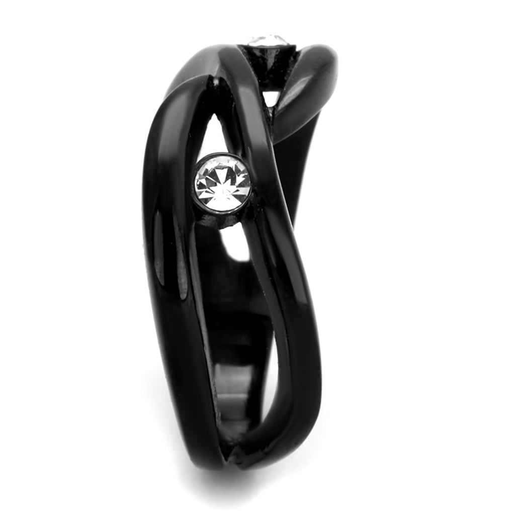 CJ2137 Wholesale Women's Stainless Steel IP Black Top Grade Crystal Clear Minimal Wrapped Ring