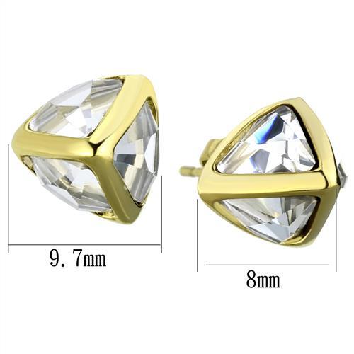 CJE2148 Wholesale Women's Stainless Steel IP Gold Synthetic Clear Prism Earrings
