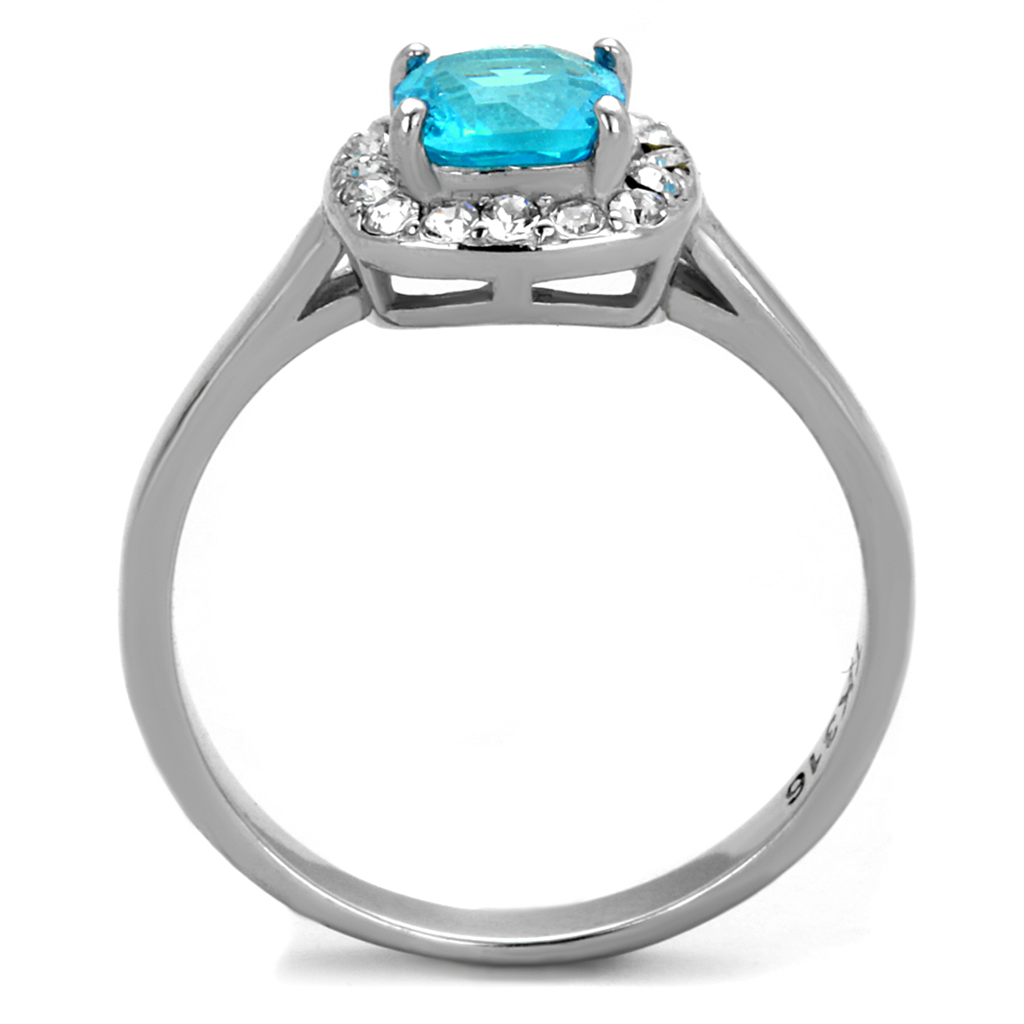 CJE2181 Light Aqua Cushion Cut Stainless Steel Ring
