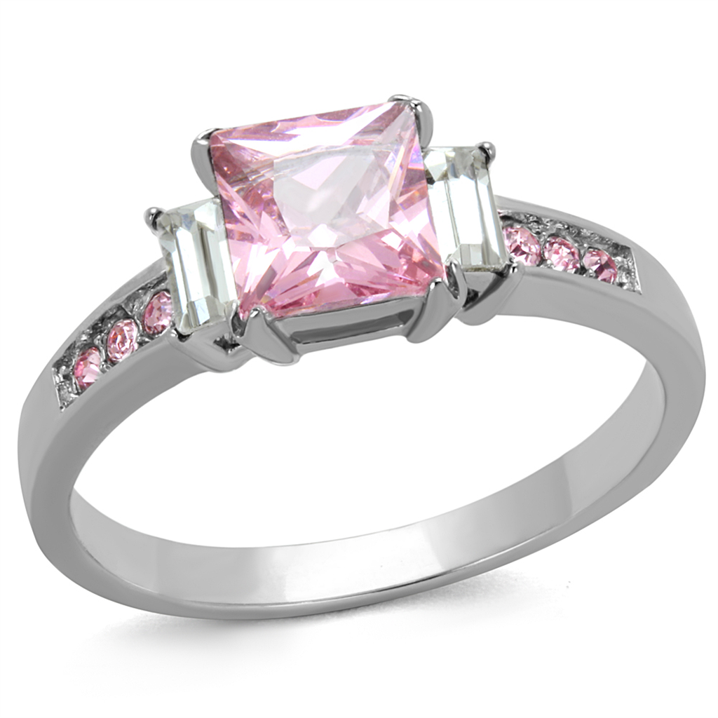 CJE2169 Pink Princess Cut CZ Stainless Steel Ring