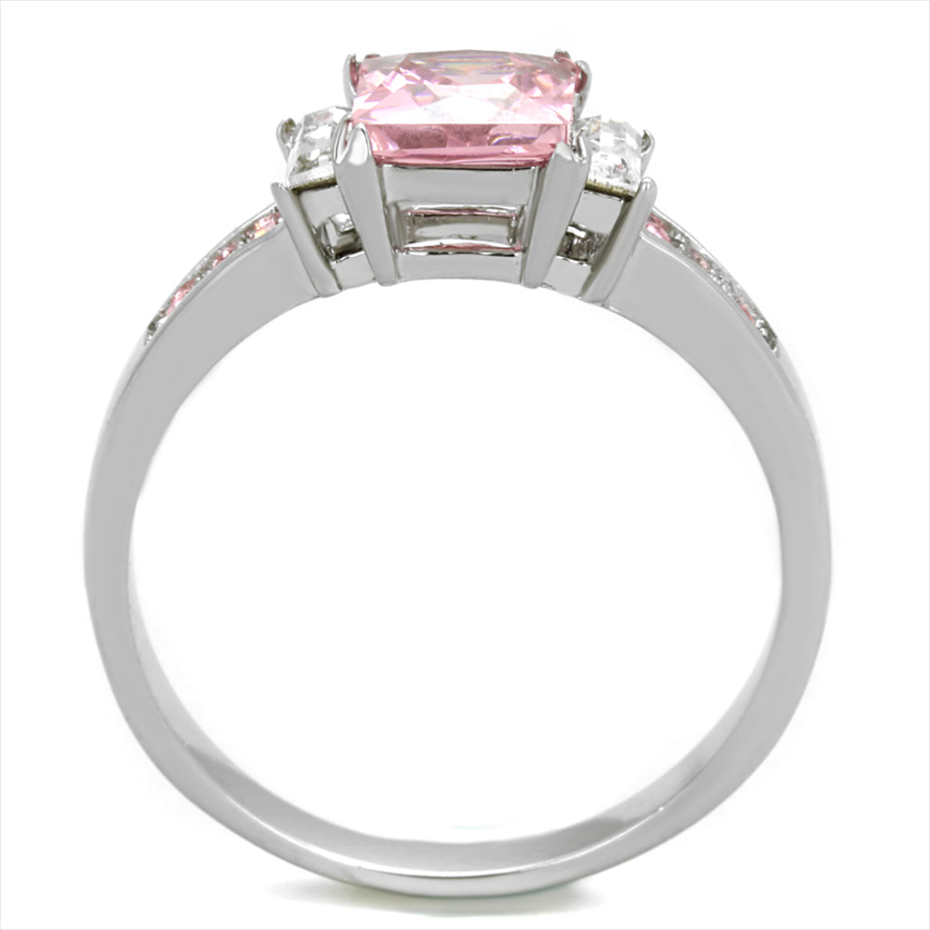 CJE2169 Pink Princess Cut CZ Stainless Steel Ring