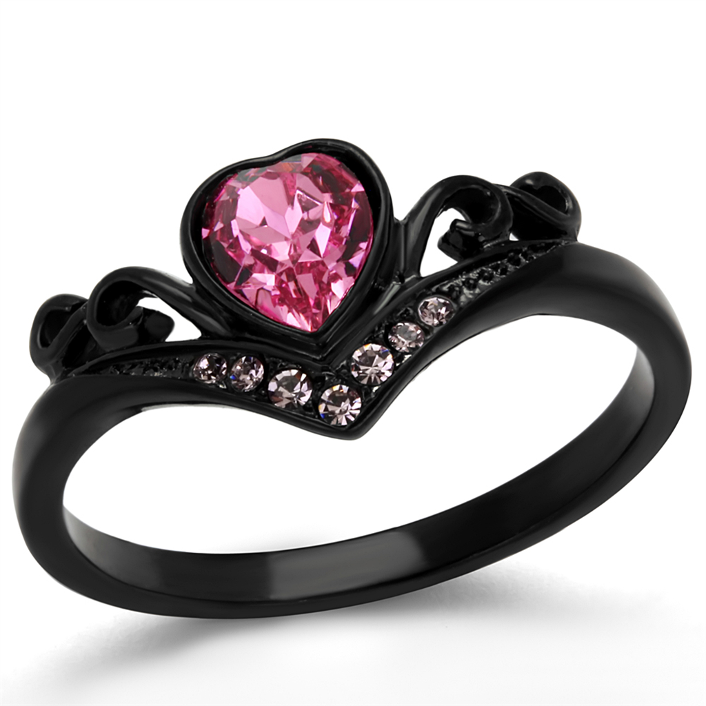 CJE2192 Black IP Plated Ring with Pink Crystals
