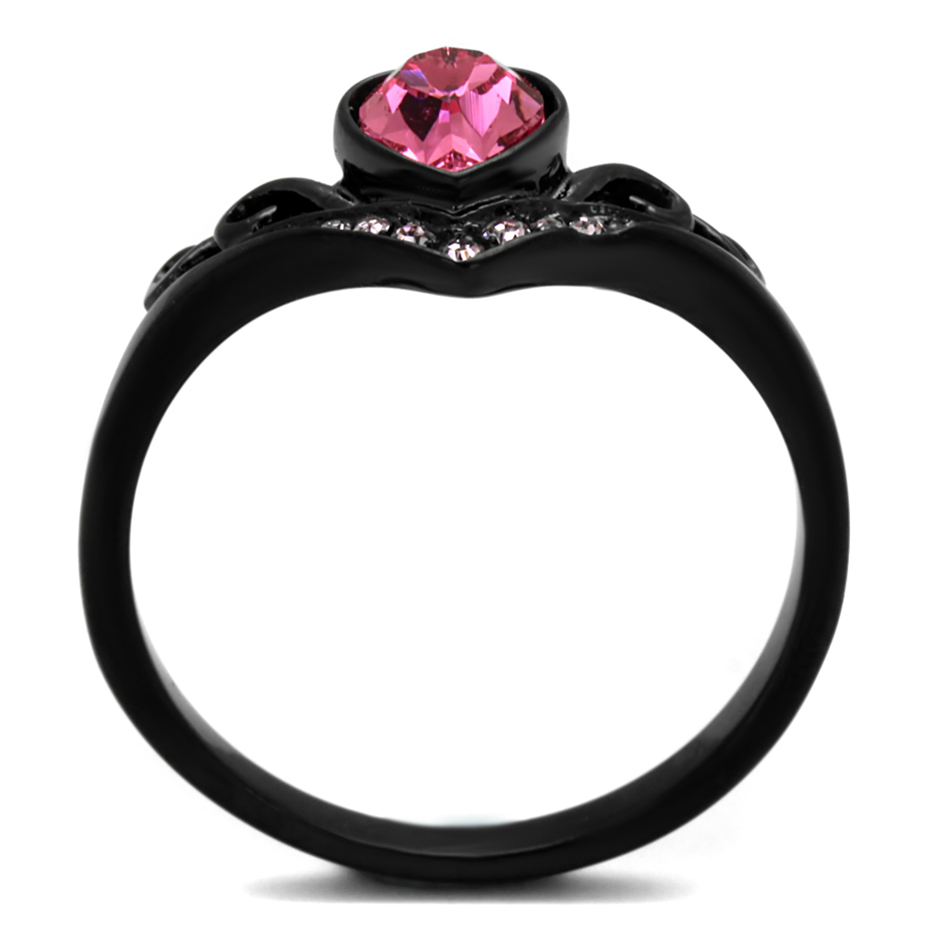 CJE2192 Black IP Plated Ring with Pink Crystals