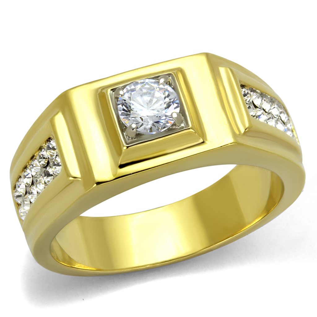CJE2222 Square Cut CZ Gold Plated Men's Ring