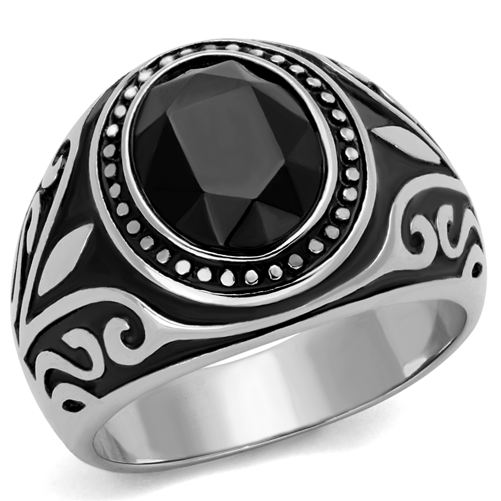 CJE2221 Men's Black & Silver Motif Ring