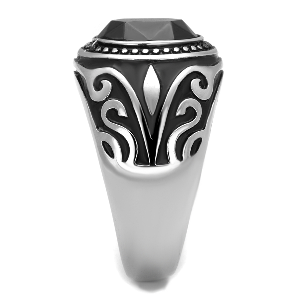 CJE2221 Men's Black & Silver Motif Ring