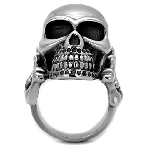 CJ2246 Wholesale Men's Stainless Steel High Polished Bones & Skull Ring
