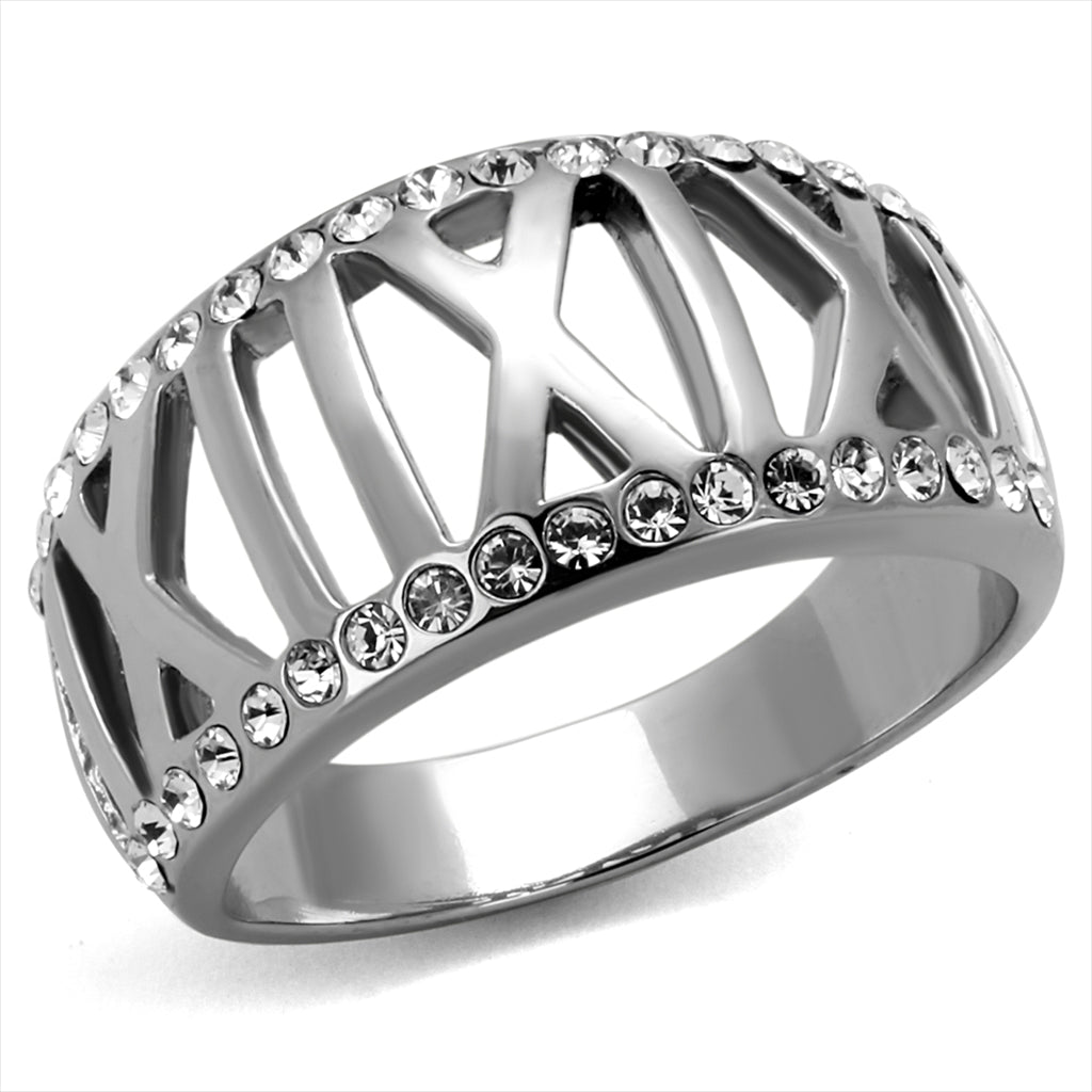 CJE2257 Wholesale Stainless Steel "X" Fashion Ring with Crystals