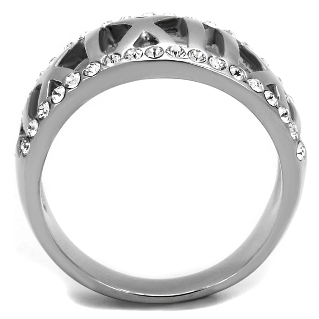 CJE2257 Wholesale Stainless Steel "X" Fashion Ring with Crystals