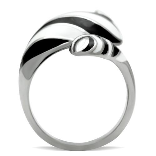 CJ227 Wholesale Women's Stainless Steel High polished Black & White Leaf Spiral Ring