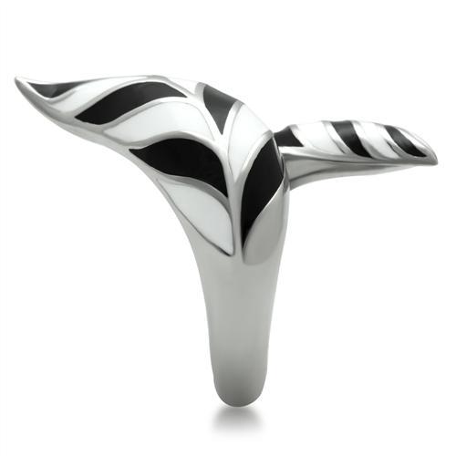 CJ227 Wholesale Women's Stainless Steel High polished Black & White Leaf Spiral Ring