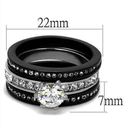CJ2304 Wholesale Women's Stainless Steel Two-Tone IP Black AAA Grade CZ Clear Wedding Ring Set