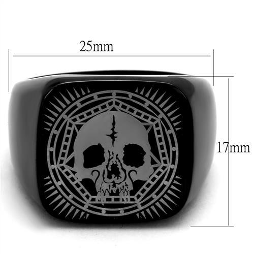 CJ2306 Wholesale Men's Stainless Steel IP Black Skull Ring