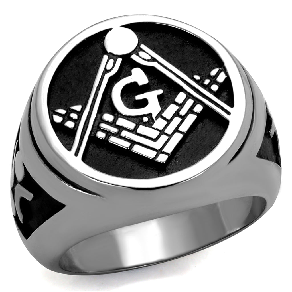 CJE2315 Wholesale Men&#39;s Stainless Steel Black Epoxy Masonic Ring