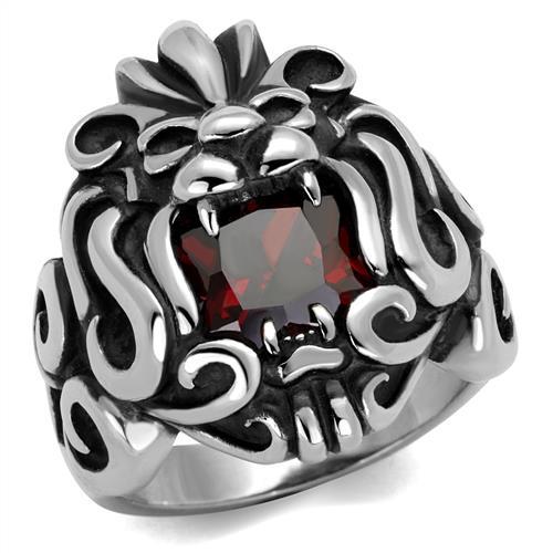 CJ2339 Wholesale Men's Stainless Steel High polished AAA Grade CZ Garnet Lion Ring