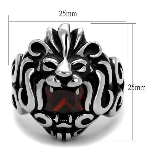 CJ2339 Wholesale Men's Stainless Steel High polished AAA Grade CZ Garnet Lion Ring