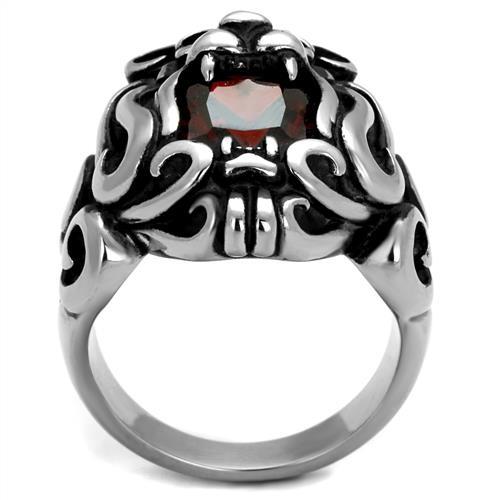 CJ2339 Wholesale Men's Stainless Steel High polished AAA Grade CZ Garnet Lion Ring