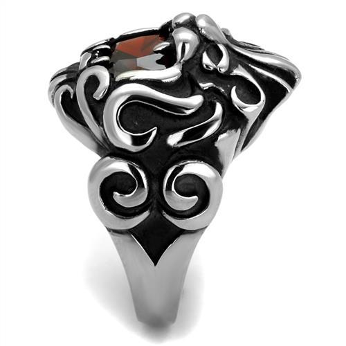 CJ2339 Wholesale Men's Stainless Steel High polished AAA Grade CZ Garnet Lion Ring