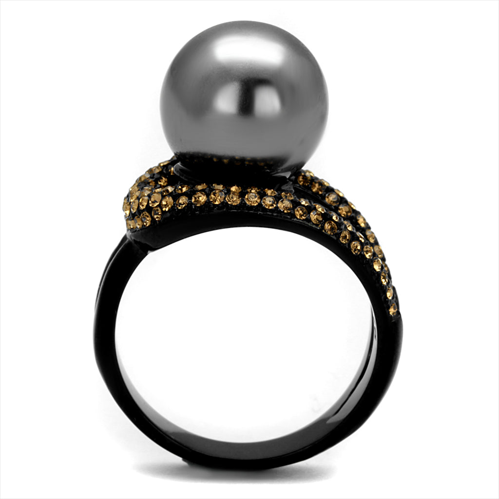 CJE2350 Wholesale Women's Black IP Grey Pearl Ring