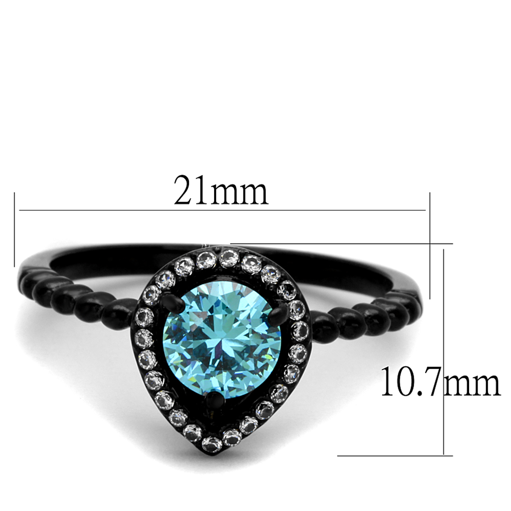 CJ2364 Wholesale Women's Stainless Steel IP Black AAA Grade CZ Sea Blue Ring