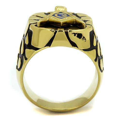 CJE2372 Wholesale Women's Stainless Steel IP Gold Epoxy Capri Blue Masonic Ring