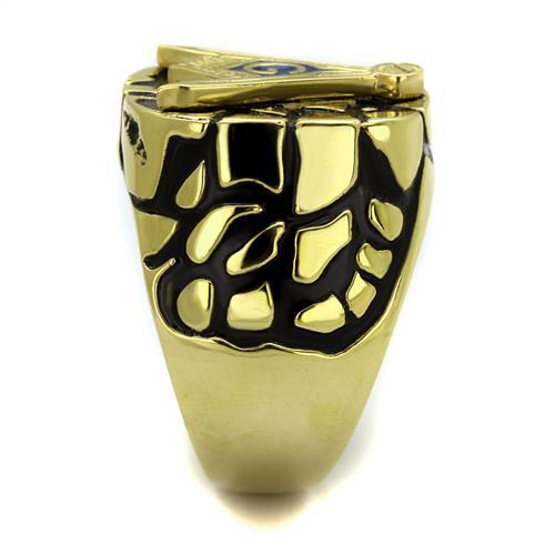 CJE2372 Wholesale Women's Stainless Steel IP Gold Epoxy Capri Blue Masonic Ring