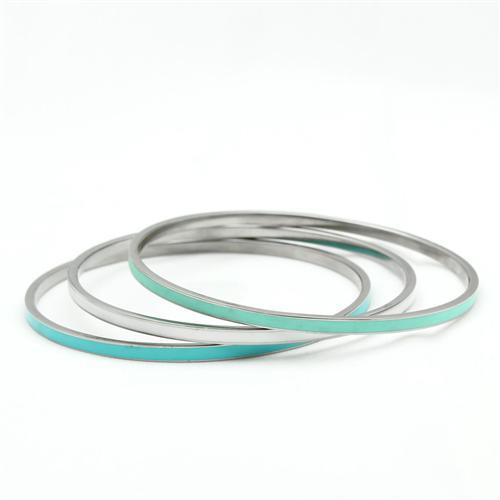 CJ242 Wholesale Women's Stainless Steel High polished Aqua & White Bangles
