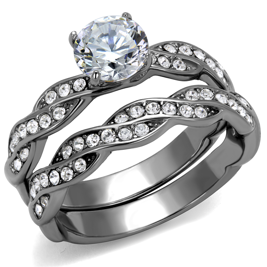 CJE2475 Stainless Steel Pave AAA Grade CZ Wedding Ring Set