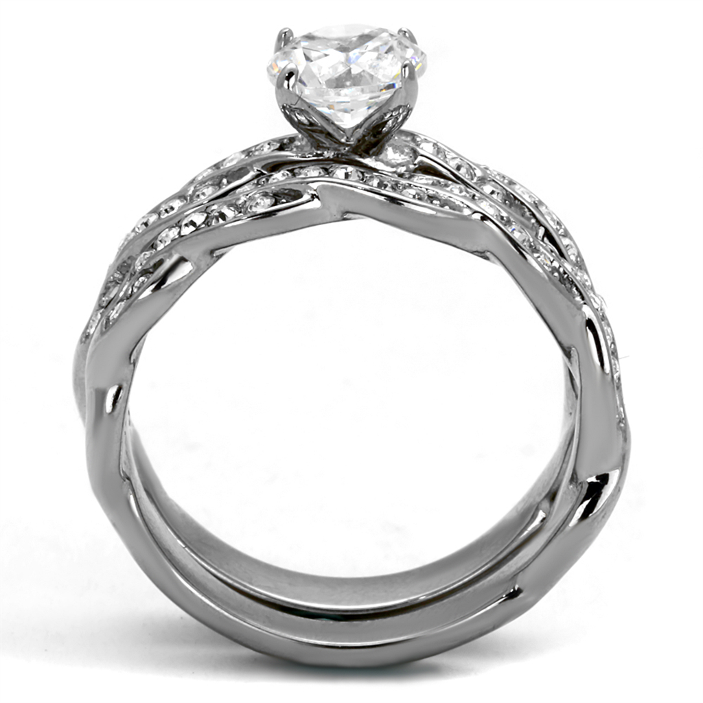 CJE2475 Stainless Steel Pave AAA Grade CZ Wedding Ring Set