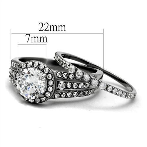 CJE2476 Wholesale Women's Stainless Steel AAA Grade CZ Clear Wedding Ring Set