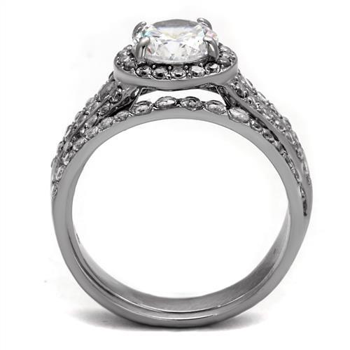 CJE2476 Wholesale Women's Stainless Steel AAA Grade CZ Clear Wedding Ring Set