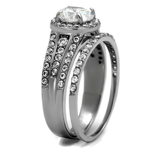 CJE2476 Wholesale Women's Stainless Steel AAA Grade CZ Clear Wedding Ring Set