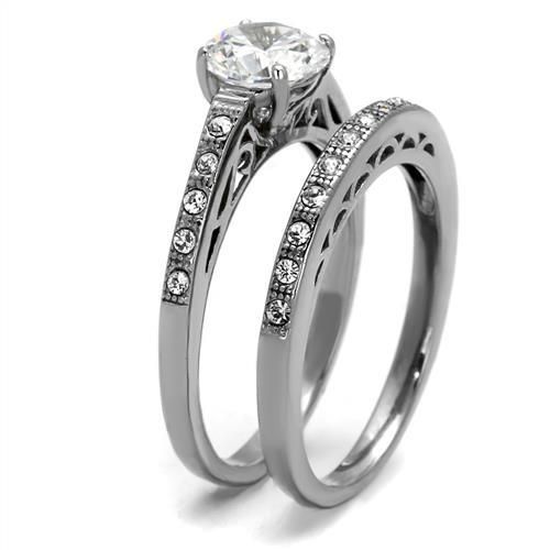 CJE2477 Wholesale Women's Stainless Steel AAA Grade CZ Clear Ring Set