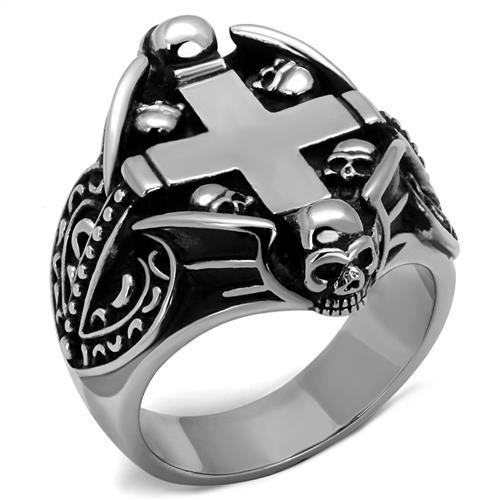 CJ2506 Wholesale Men's Stainless Steel Epoxy Jet Cross & Skull Ring
