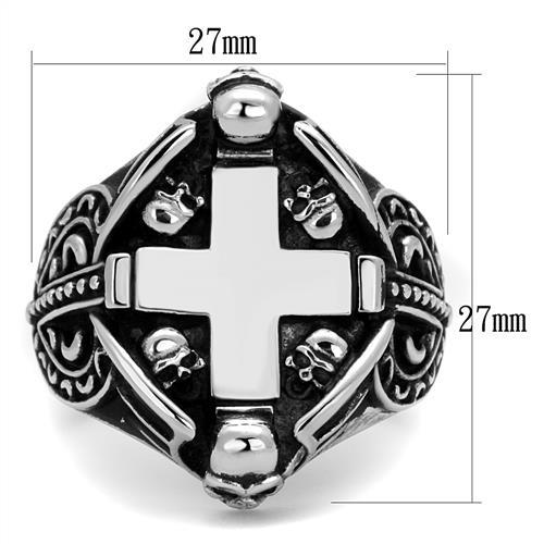 CJ2506 Wholesale Men's Stainless Steel Epoxy Jet Cross & Skull Ring