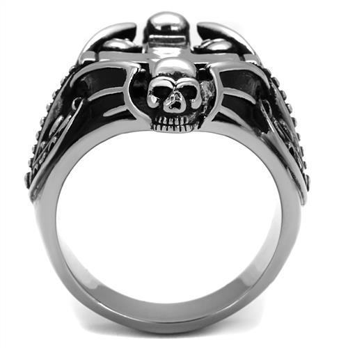 CJ2506 Wholesale Men's Stainless Steel Epoxy Jet Cross & Skull Ring
