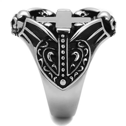 CJ2506 Wholesale Men's Stainless Steel Epoxy Jet Cross & Skull Ring