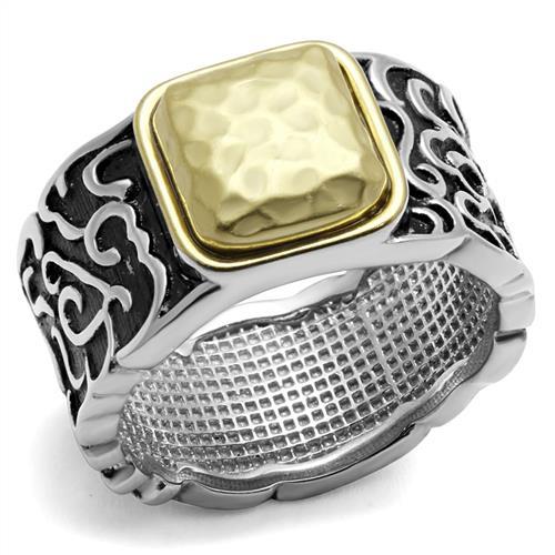 CJ2509 Wholesale Men&#39;s Stainless Steel Two-Tone IP Gold Nugget Epoxy Jet Ring
