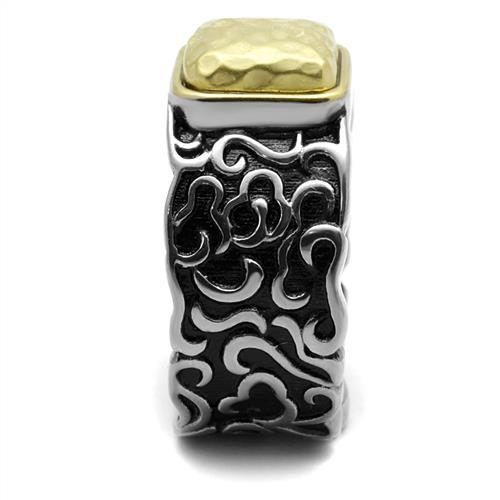 CJ2509 Wholesale Men's Stainless Steel Two-Tone IP Gold Nugget Epoxy Jet Ring