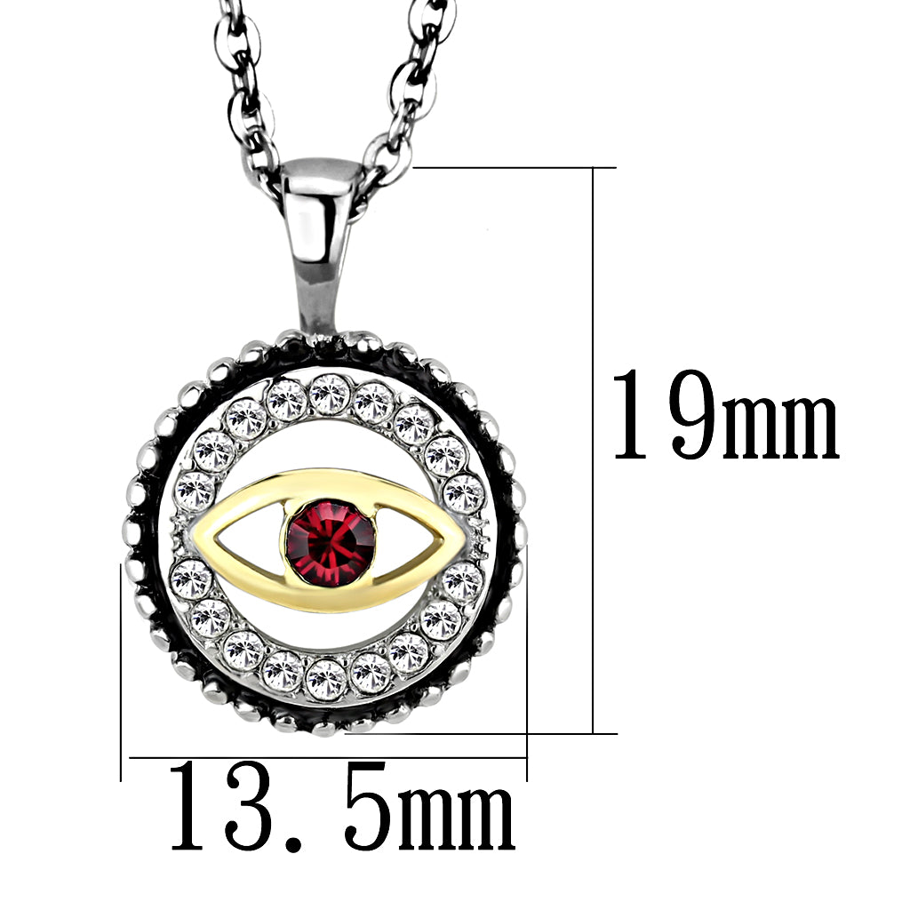 CJ2527 Wholesale Women&#39;s Stainless Steel Two-Tone IP Gold Top Grade Crystal Garnet Evil Eye Chain Pendant