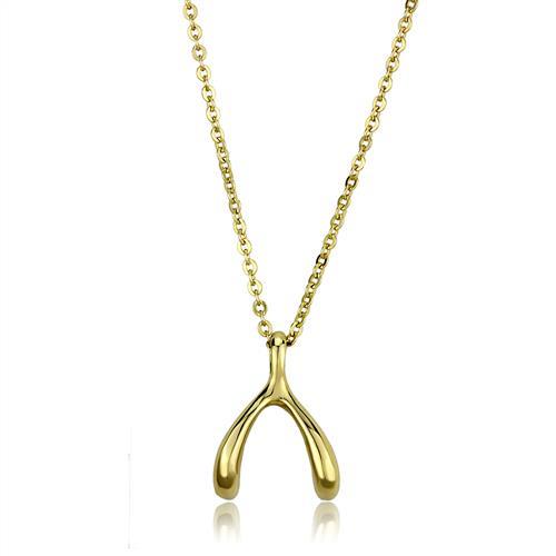 CJ2528 Wholesale Women's Stainless Steel IP Gold Chain Wish Bone Pendant