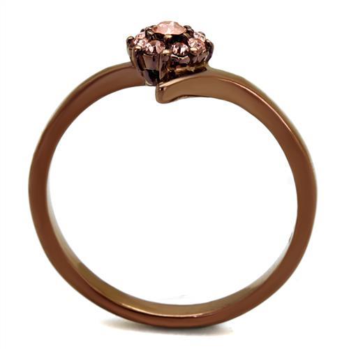 CJE2612 Wholesale Women&#39;s Stainless Steel Minimal IP Coffee Pink Rhinestone Ring