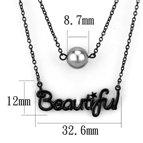 CJ2628 Wholesale Women&#39;s Stainless Steel IP Black Synthetic Gray Beautiful Necklace