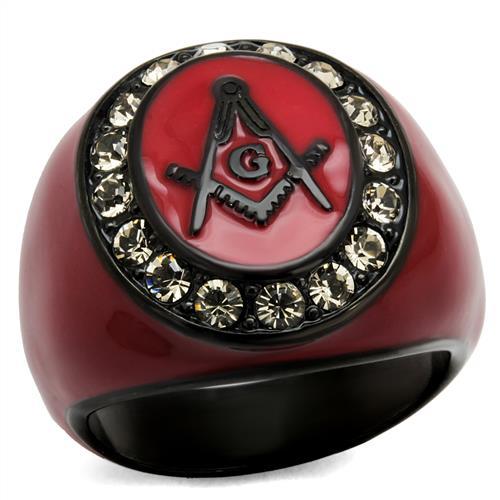 CJE2638 Wholesale Men&#39;s Stainless Steel IP Black Top Grade Crystal Black Diamond Red Masonic Ring