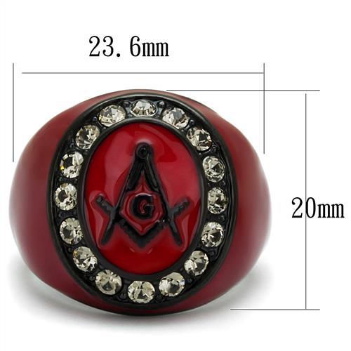 CJE2638 Wholesale Men's Stainless Steel IP Black Top Grade Crystal Black Diamond Red Masonic Ring