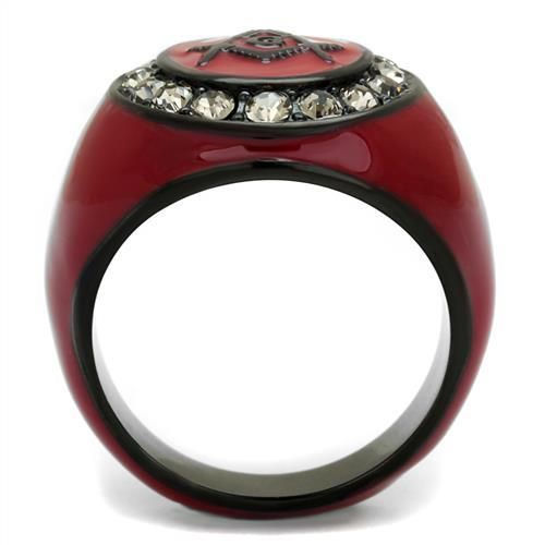CJE2638 Wholesale Men's Stainless Steel IP Black Top Grade Crystal Black Diamond Red Masonic Ring