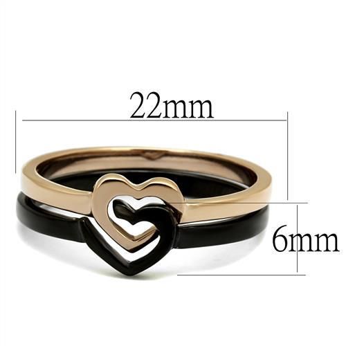 CJE2650 Wholesale Women's Stainless Steel IP Rose Gold+ IP Black Stackable Linked Hearts Ring