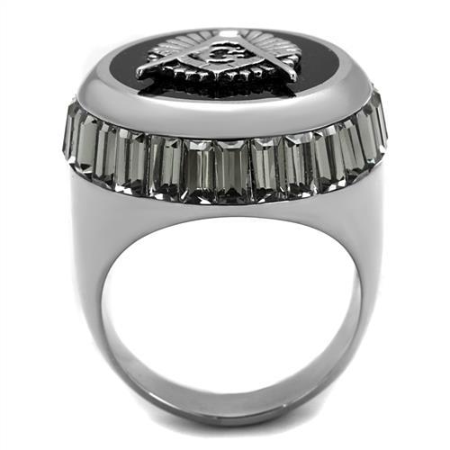 CJE2666 Wholesale Men's Stainless Steel High polished Top Grade Crystal Jet Masonic Ring